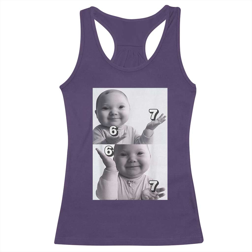 Funny Tuff Baby 67 Meme Racerback Tank Top Viral AI Niche Baby Six Seven Hand Gesture TS02 Purple Print Your Wear