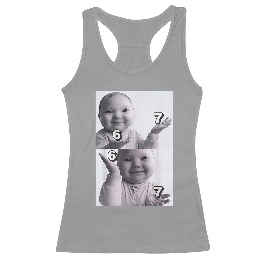 Funny Tuff Baby 67 Meme Racerback Tank Top Viral AI Niche Baby Six Seven Hand Gesture TS02 Sport Gray Print Your Wear