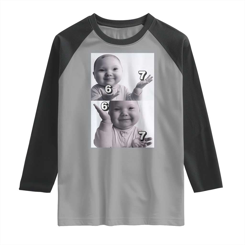 Funny Tuff Baby 67 Meme Raglan Shirt Viral AI Niche Baby Six Seven Hand Gesture TS02 Sport Gray Black Print Your Wear