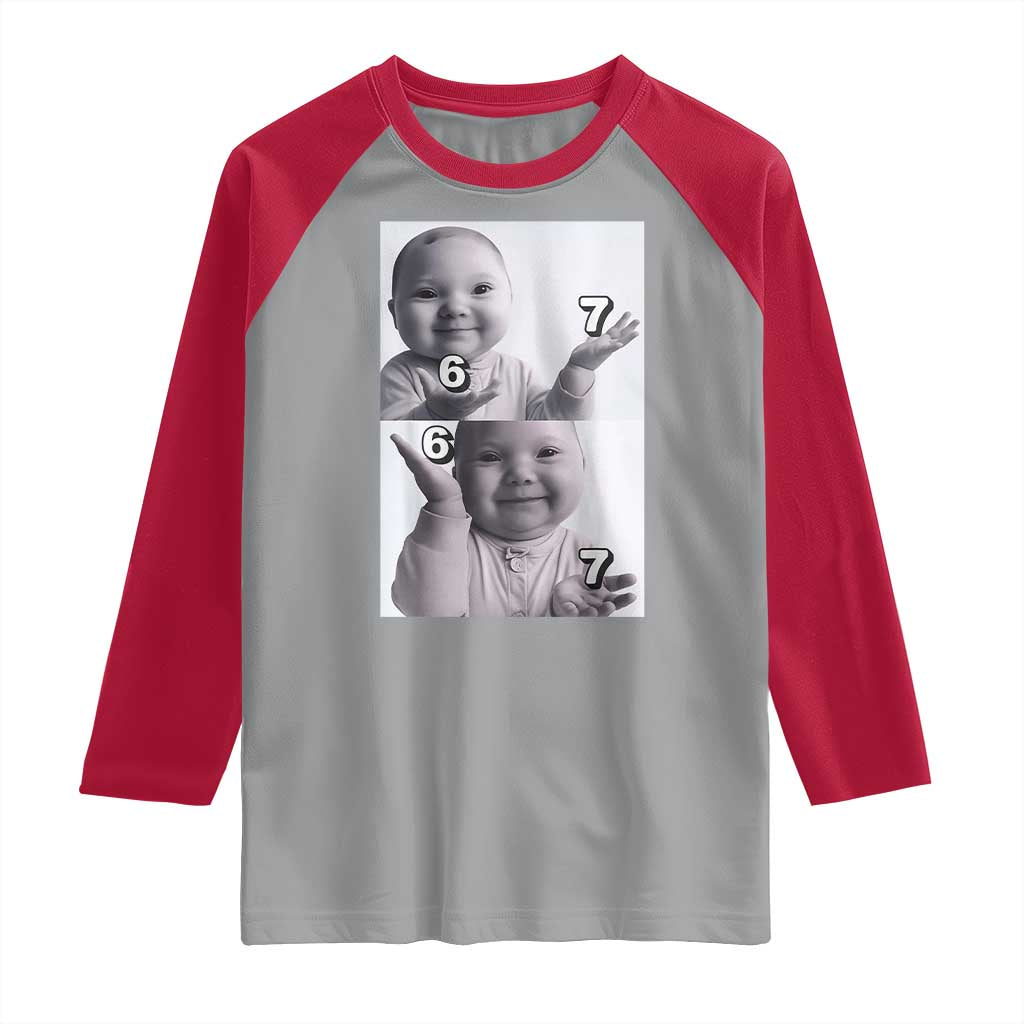 Funny Tuff Baby 67 Meme Raglan Shirt Viral AI Niche Baby Six Seven Hand Gesture TS02 Sport Gray Red Print Your Wear