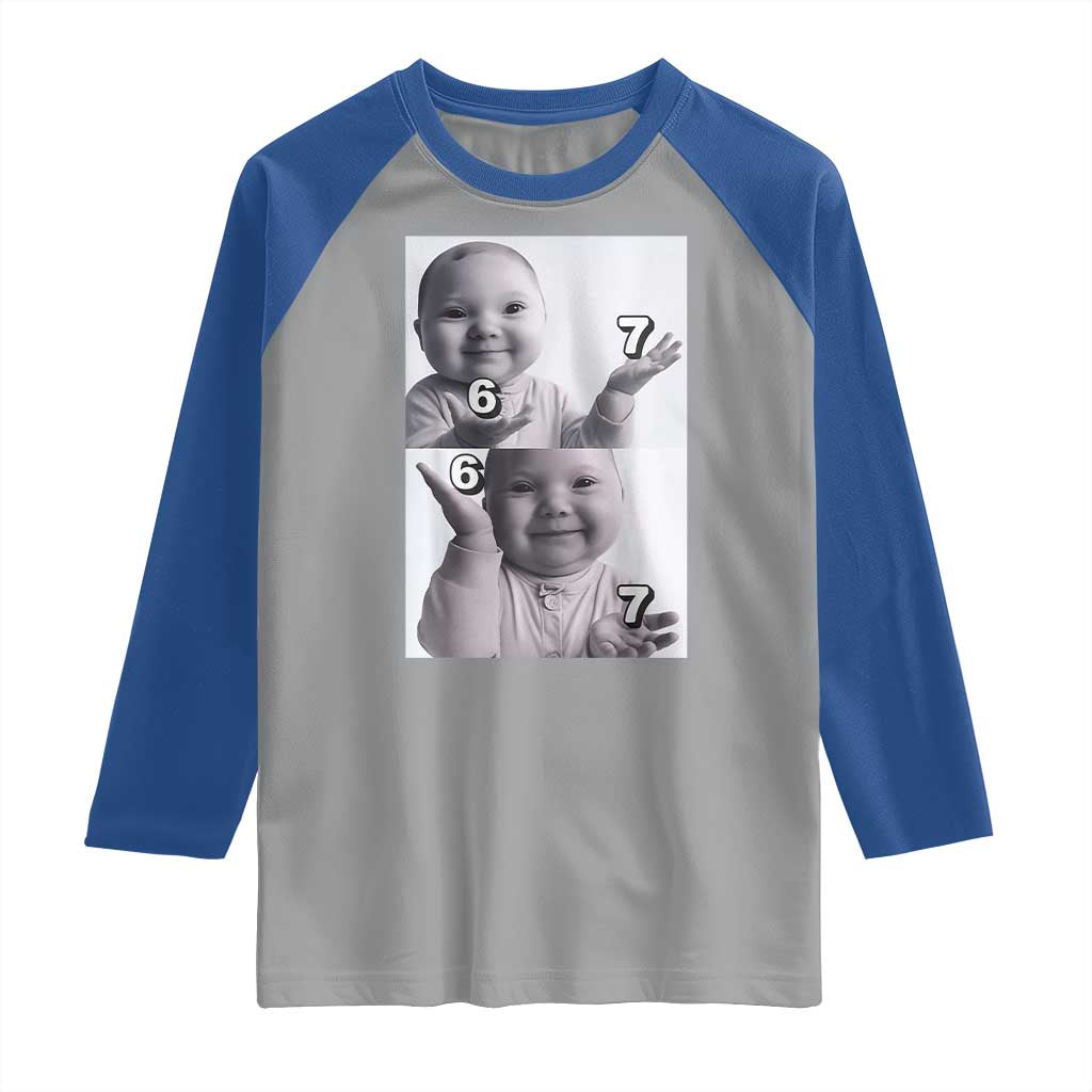 Funny Tuff Baby 67 Meme Raglan Shirt Viral AI Niche Baby Six Seven Hand Gesture TS02 Sport Gray Royal Print Your Wear