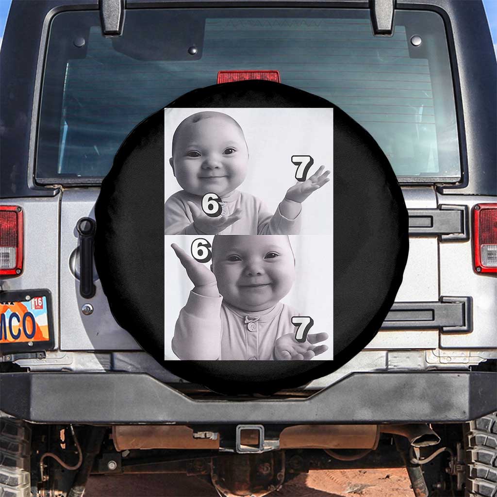 Funny Tuff Baby 67 Meme Spare Tire Cover Viral AI Niche Baby Six Seven Hand Gesture TS02 No hole Black Print Your Wear