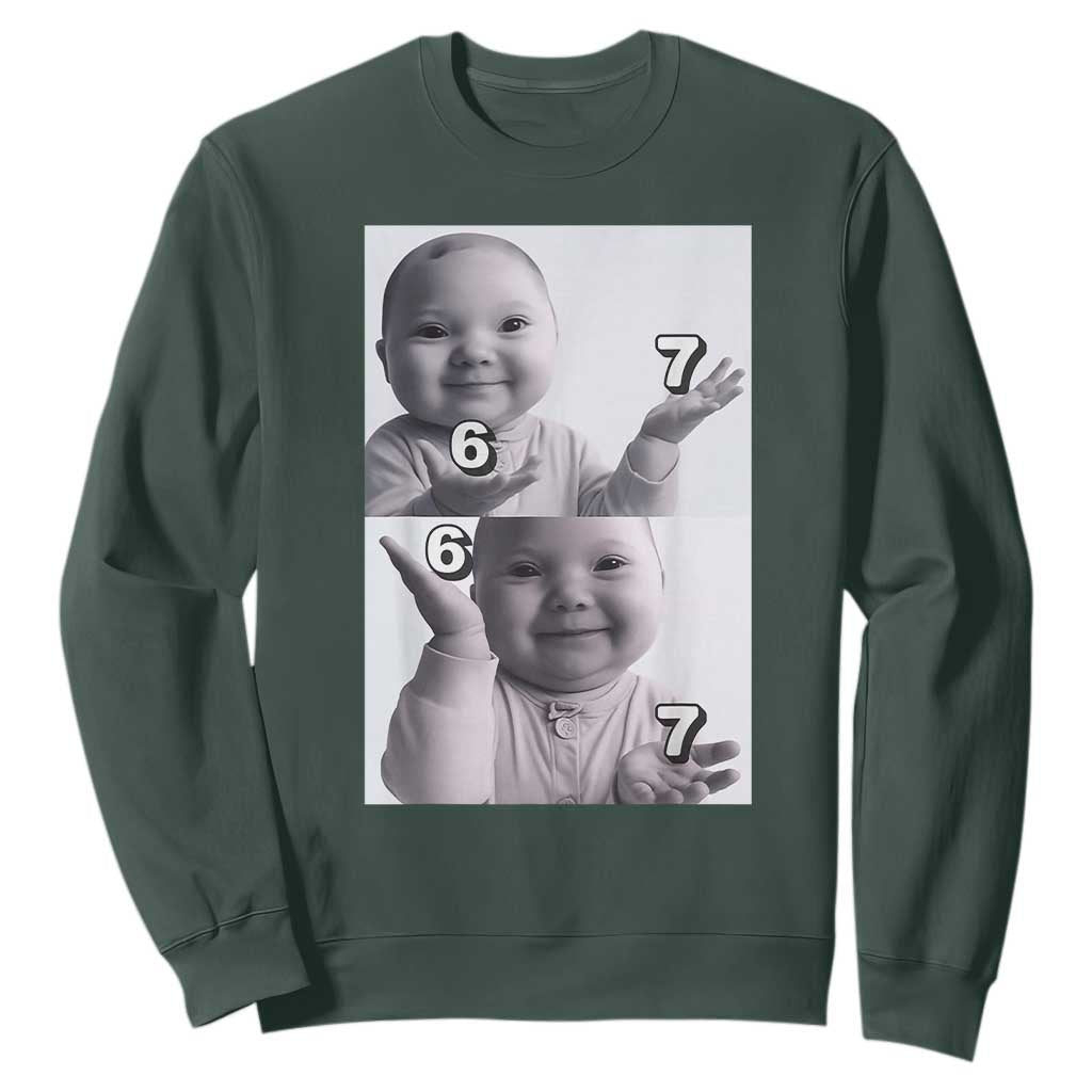 Funny Tuff Baby 67 Meme Sweatshirt Viral AI Niche Baby Six Seven Hand Gesture TS02 Dark Forest Green Print Your Wear