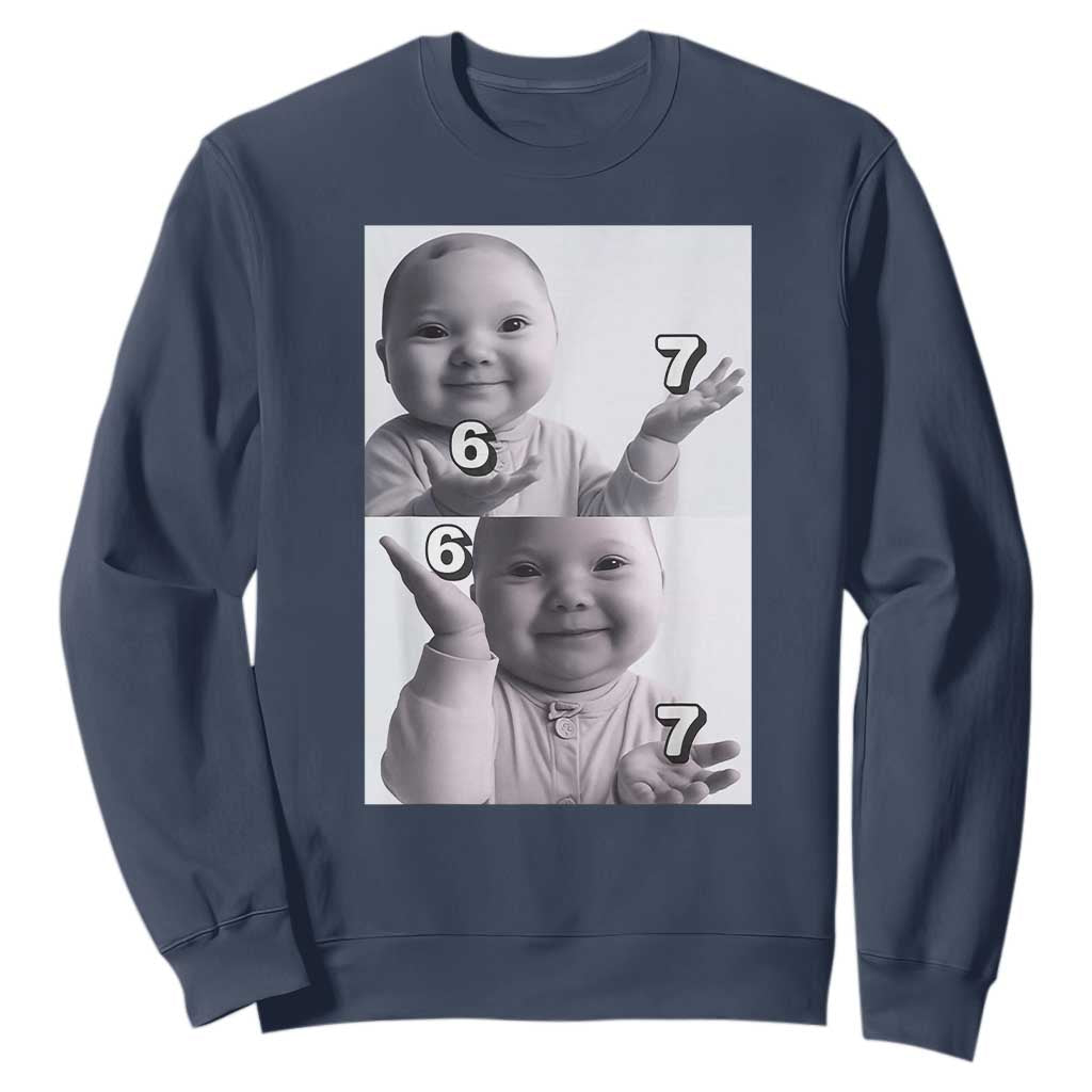 Funny Tuff Baby 67 Meme Sweatshirt Viral AI Niche Baby Six Seven Hand Gesture TS02 Navy Print Your Wear
