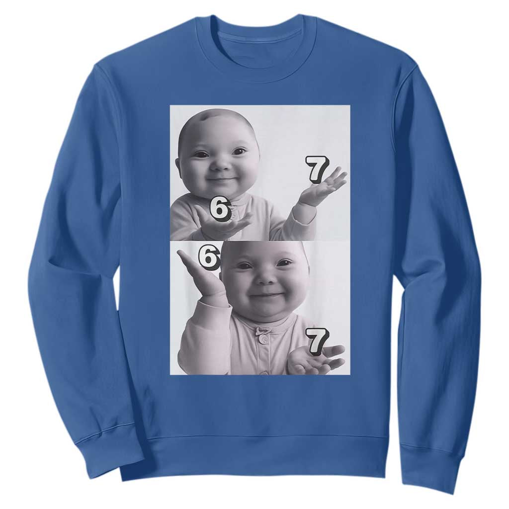 Funny Tuff Baby 67 Meme Sweatshirt Viral AI Niche Baby Six Seven Hand Gesture TS02 Royal Blue Print Your Wear
