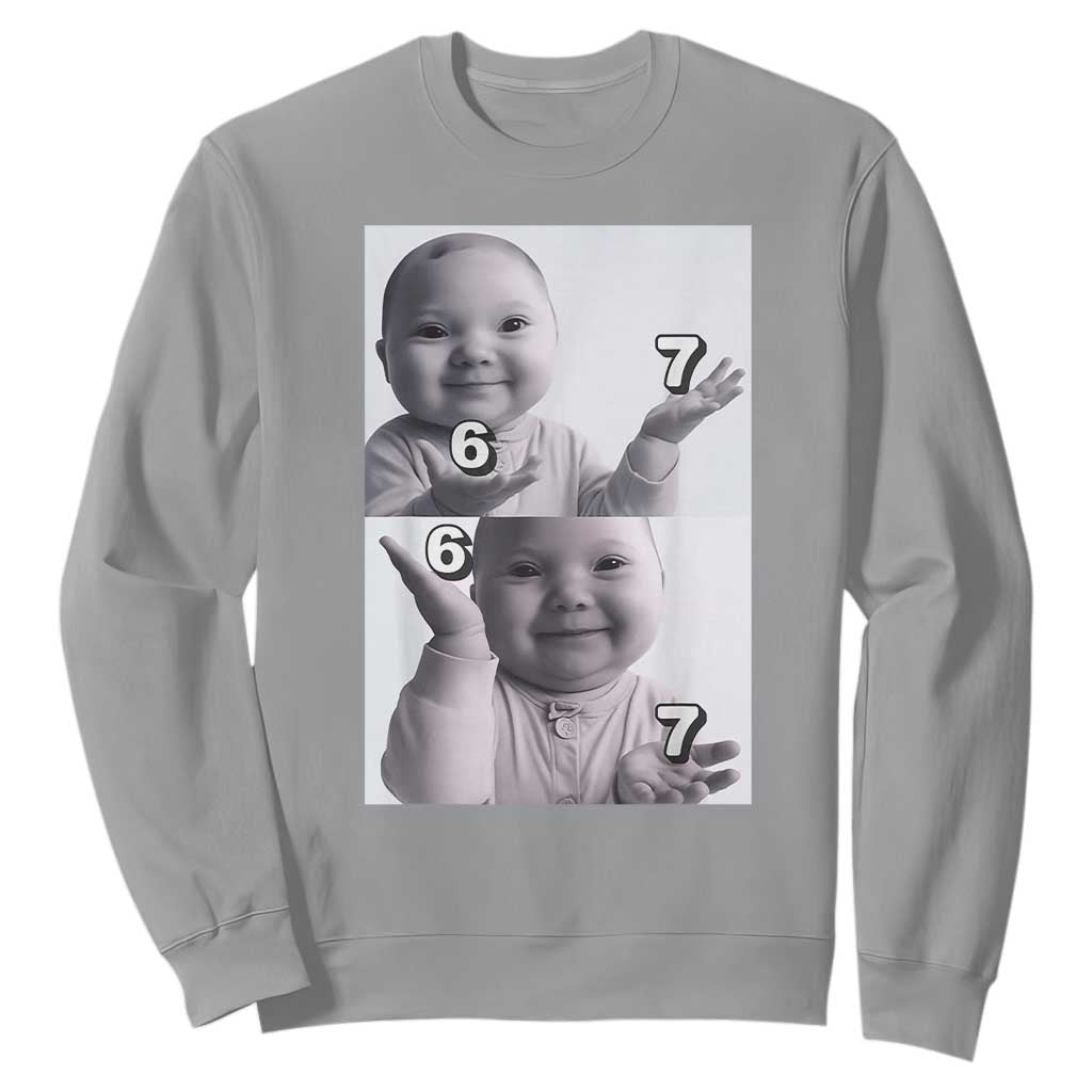 Funny Tuff Baby 67 Meme Sweatshirt Viral AI Niche Baby Six Seven Hand Gesture TS02 Sport Gray Print Your Wear
