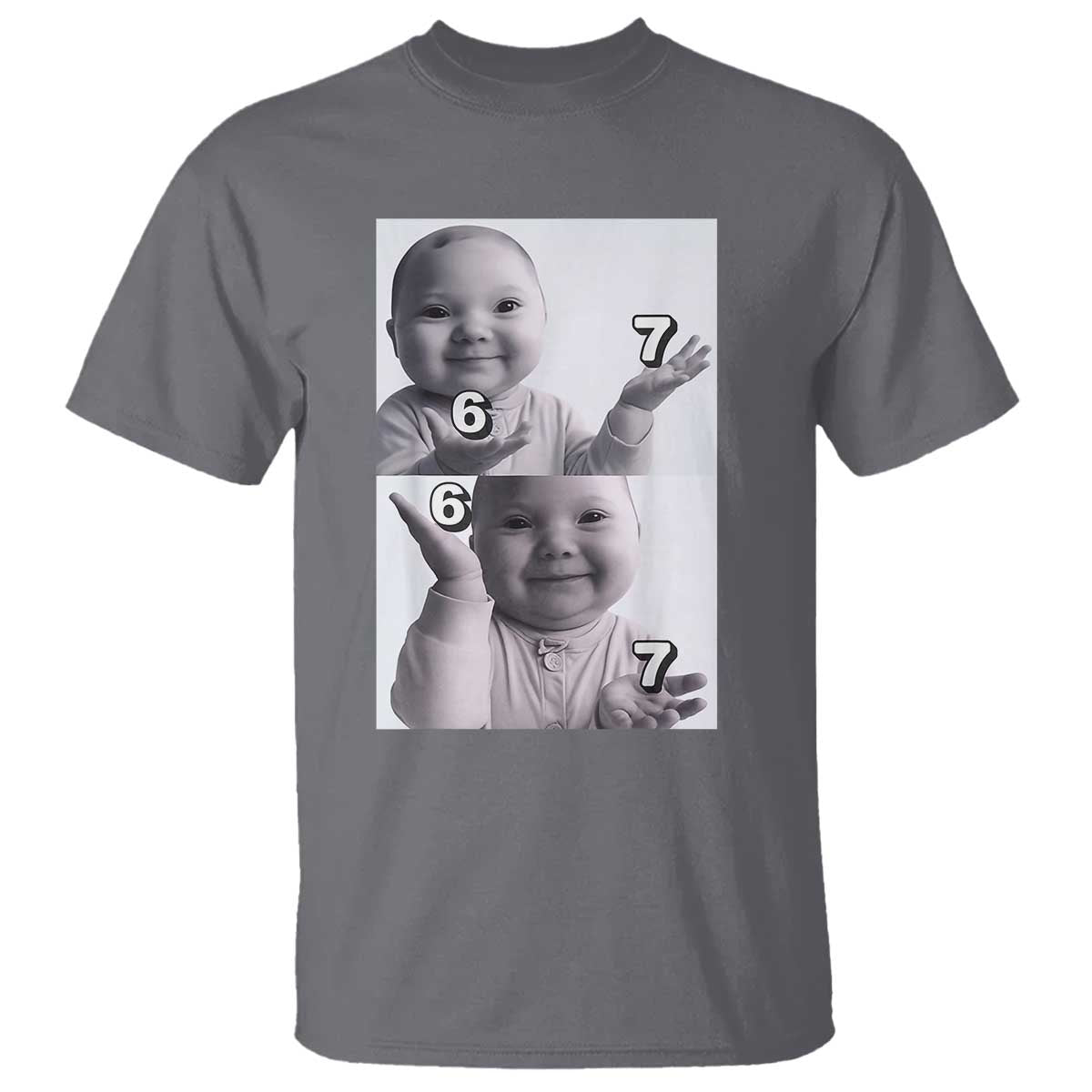 Funny Tuff Baby 67 Meme T Shirt Viral AI Niche Baby Six Seven Hand Gesture TS02 Charcoal Print Your Wear