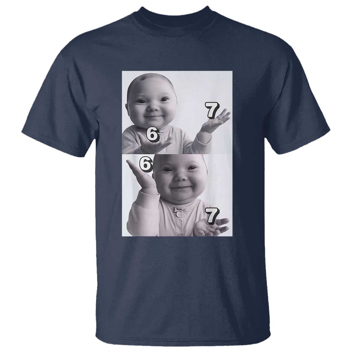 Funny Tuff Baby 67 Meme T Shirt Viral AI Niche Baby Six Seven Hand Gesture TS02 Navy Print Your Wear