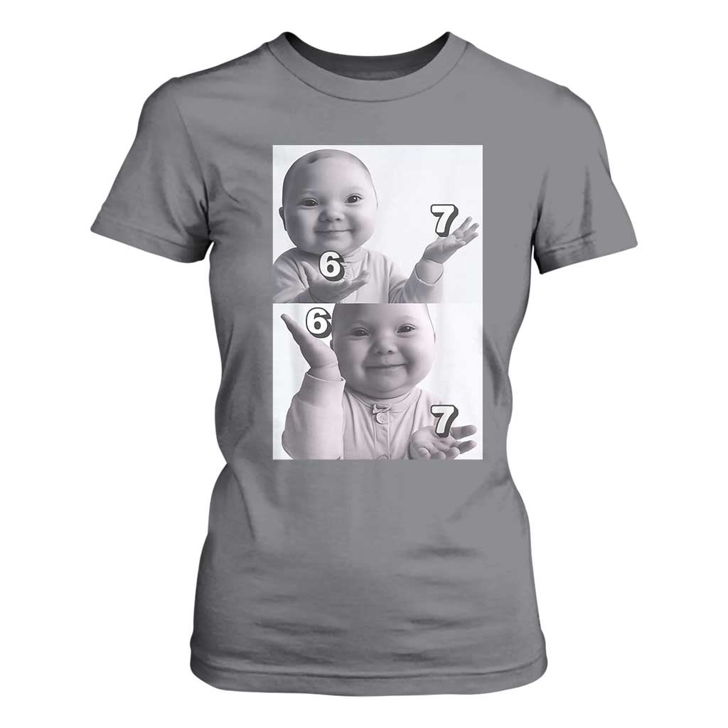Funny Tuff Baby 67 Meme T Shirt For Women Viral AI Niche Baby Six Seven Hand Gesture TS02 Charcoal Print Your Wear