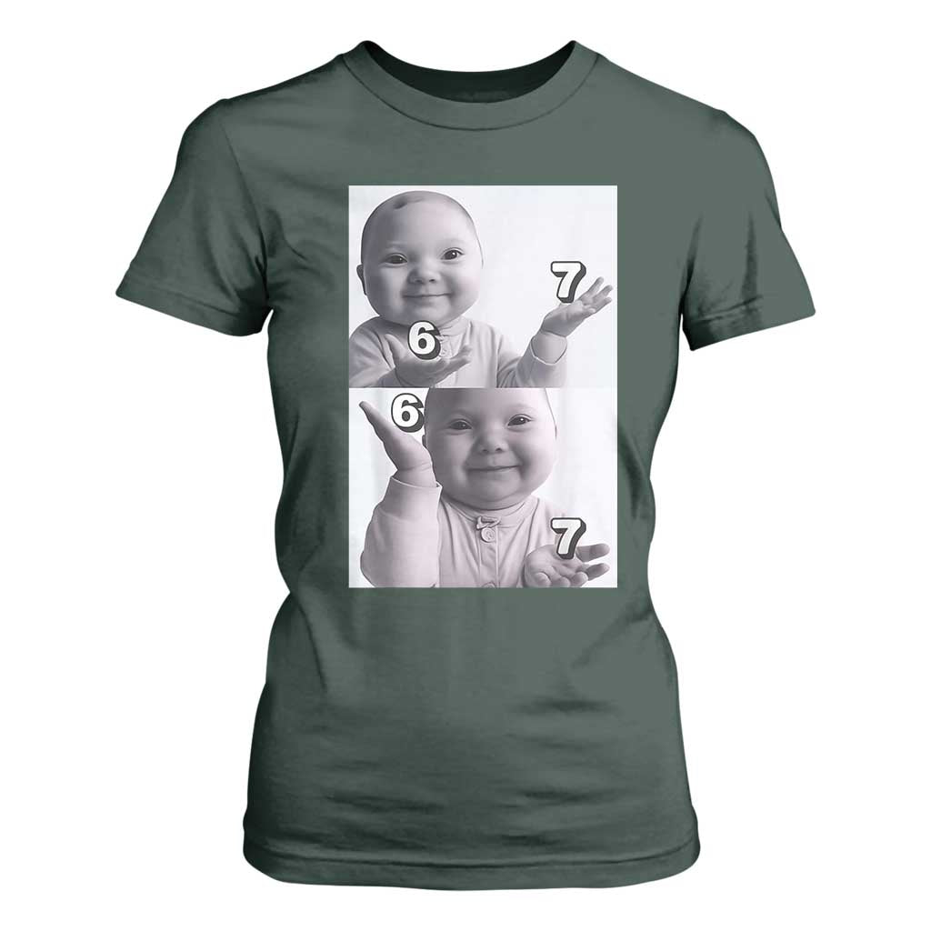 Funny Tuff Baby 67 Meme T Shirt For Women Viral AI Niche Baby Six Seven Hand Gesture TS02 Dark Forest Green Print Your Wear