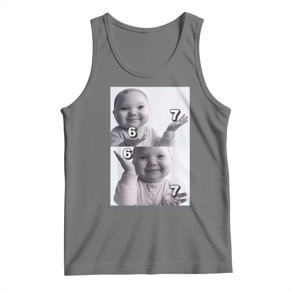 Funny Tuff Baby 67 Meme Tank Top Viral AI Niche Baby Six Seven Hand Gesture TS02 Black Heather Print Your Wear