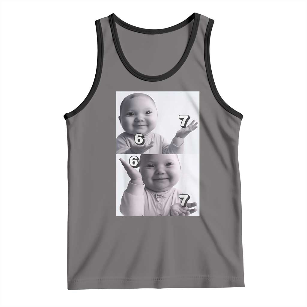 Funny Tuff Baby 67 Meme Tank Top Viral AI Niche Baby Six Seven Hand Gesture TS02 Deep Heather Black Print Your Wear
