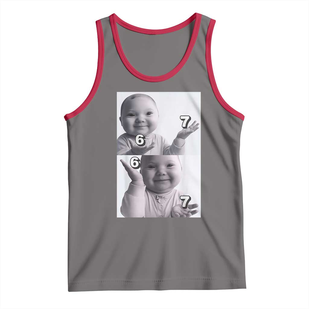 Funny Tuff Baby 67 Meme Tank Top Viral AI Niche Baby Six Seven Hand Gesture TS02 Deep Heather Red Print Your Wear
