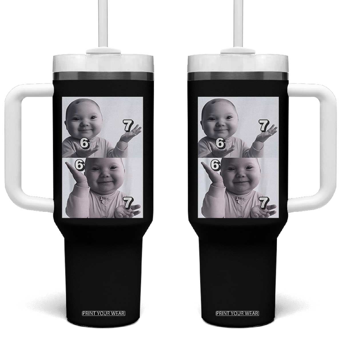 Funny Tuff Baby 67 Meme Tumbler With Handle Viral AI Niche Baby Six Seven Hand Gesture TS02 One Size: 40 oz Black Print Your Wear
