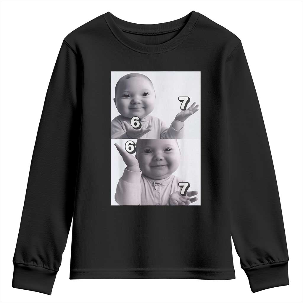 Funny Tuff Baby 67 Meme Youth Sweatshirt Viral AI Niche Baby Six Seven Hand Gesture TS02 Black Print Your Wear