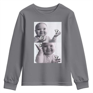Funny Tuff Baby 67 Meme Youth Sweatshirt Viral AI Niche Baby Six Seven Hand Gesture TS02 Charcoal Print Your Wear