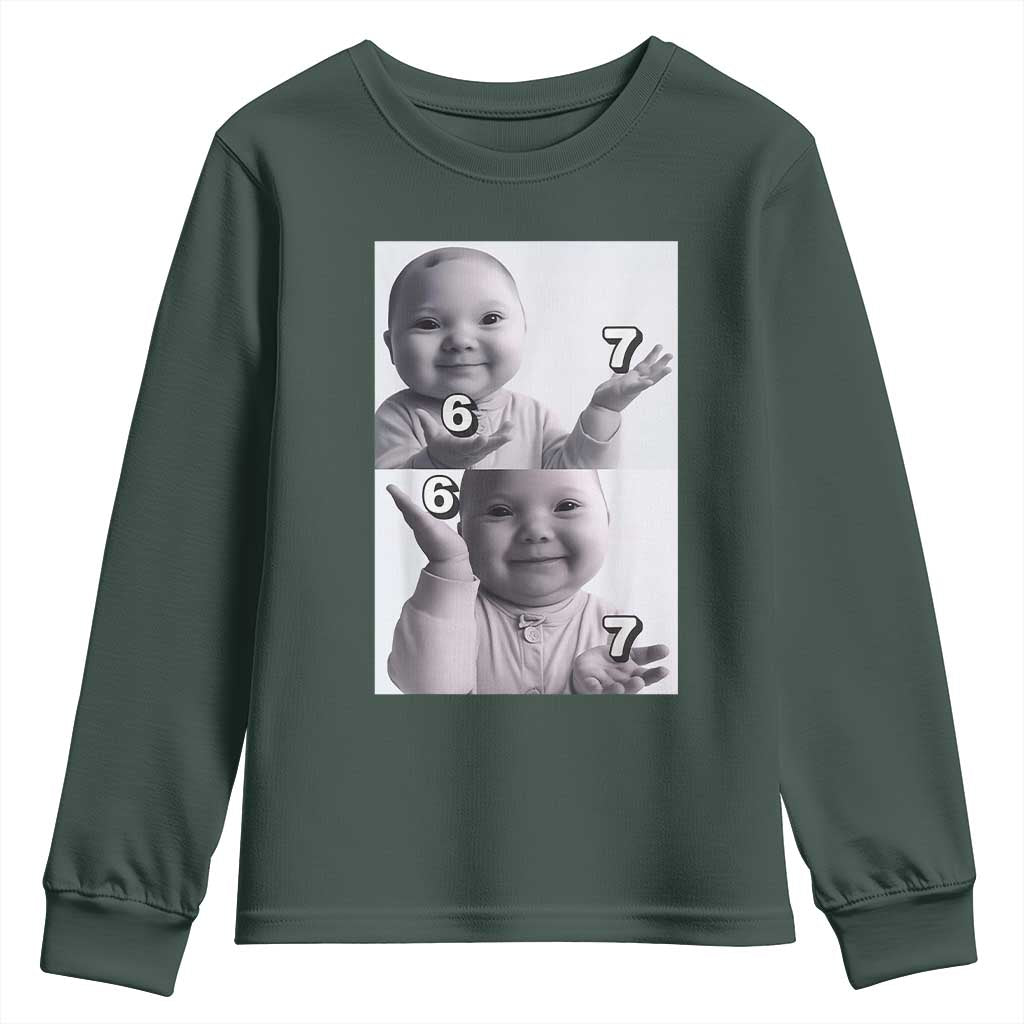 Funny Tuff Baby 67 Meme Youth Sweatshirt Viral AI Niche Baby Six Seven Hand Gesture TS02 Dark Forest Green Print Your Wear
