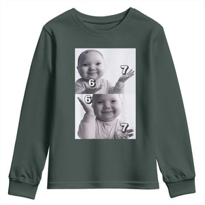 Funny Tuff Baby 67 Meme Youth Sweatshirt Viral AI Niche Baby Six Seven Hand Gesture TS02 Dark Forest Green Print Your Wear