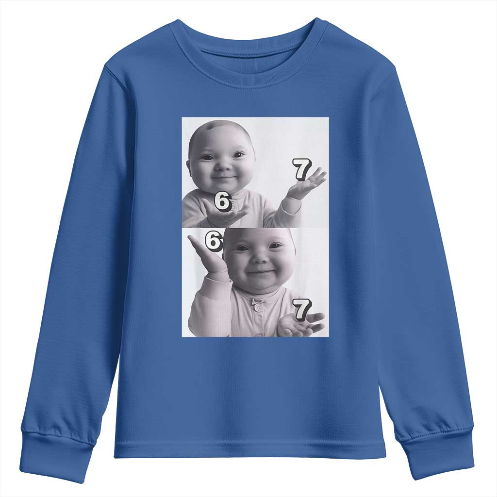 Funny Tuff Baby 67 Meme Youth Sweatshirt Viral AI Niche Baby Six Seven Hand Gesture TS02 Royal Blue Print Your Wear