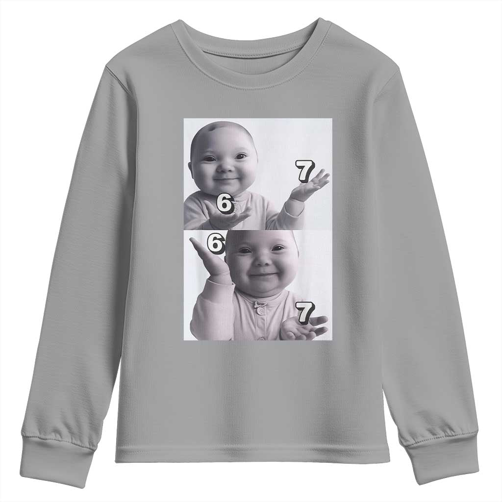 Funny Tuff Baby 67 Meme Youth Sweatshirt Viral AI Niche Baby Six Seven Hand Gesture TS02 Sport Gray Print Your Wear