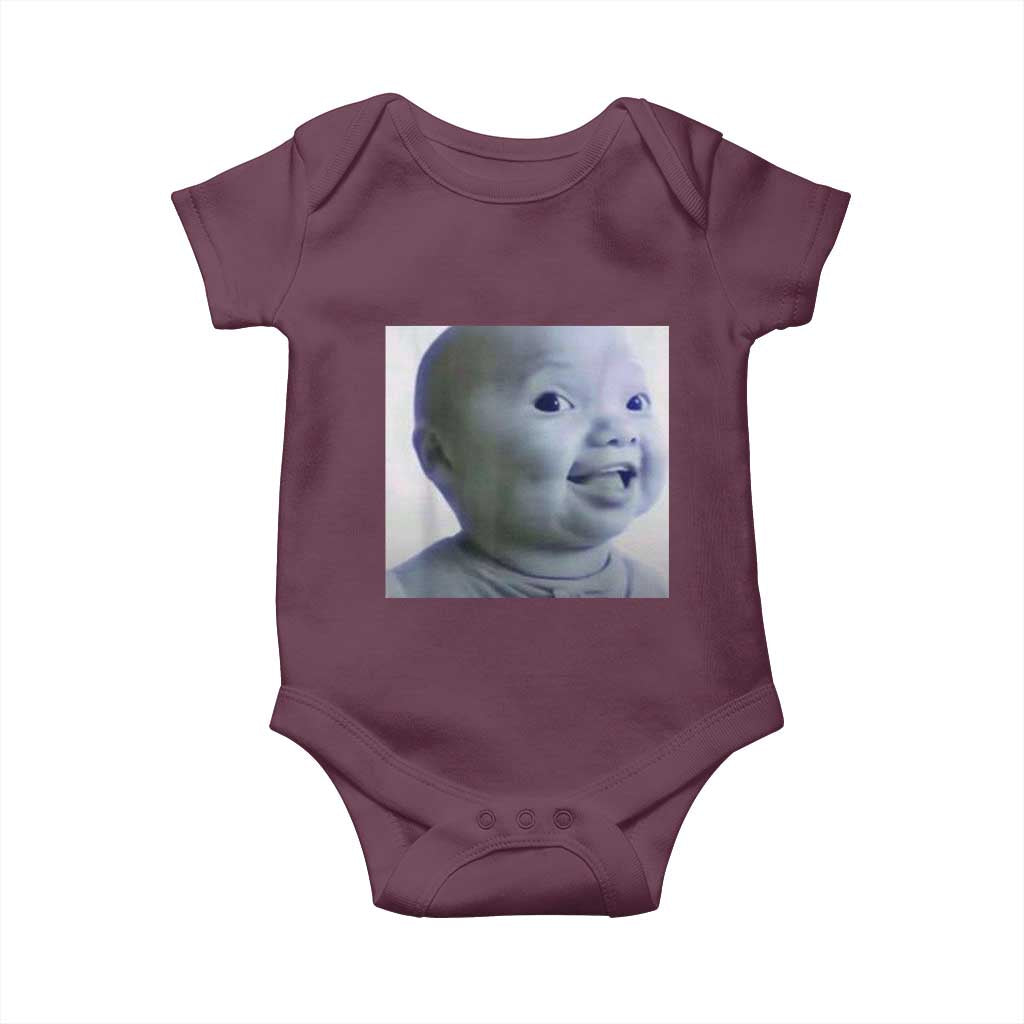 Funny Tuff Baby Side Eye Meme Baby Onesie Viral AI Niche Baby Face Reaction TS02 Maroon Print Your Wear