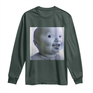 Funny Tuff Baby Side Eye Meme Long Sleeve Shirt Viral AI Niche Baby Face Reaction TS02 Dark Forest Green Print Your Wear