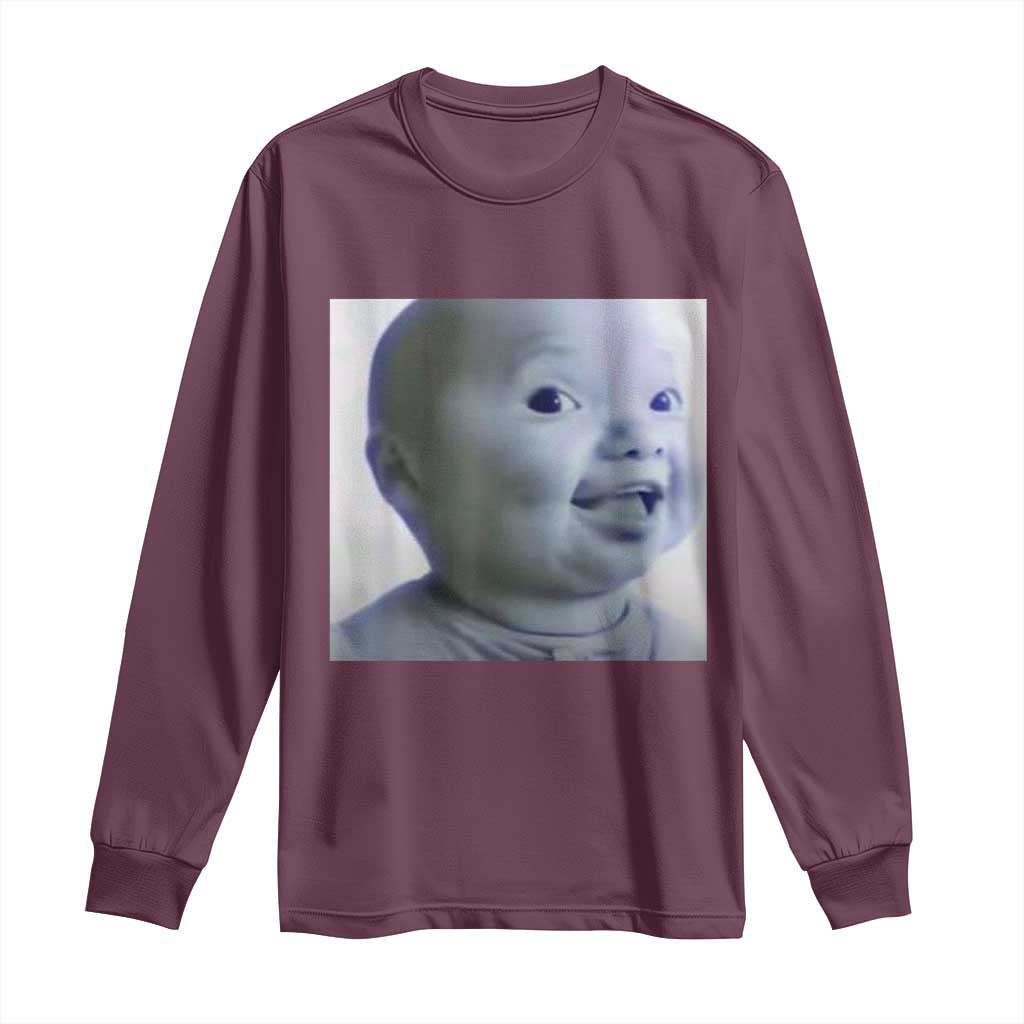 Funny Tuff Baby Side Eye Meme Long Sleeve Shirt Viral AI Niche Baby Face Reaction TS02 Maroon Print Your Wear