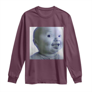 Funny Tuff Baby Side Eye Meme Long Sleeve Shirt Viral AI Niche Baby Face Reaction TS02 Maroon Print Your Wear