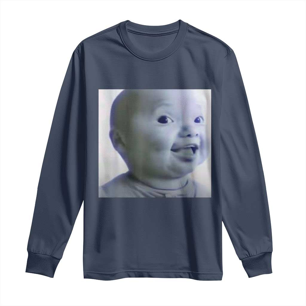 Funny Tuff Baby Side Eye Meme Long Sleeve Shirt Viral AI Niche Baby Face Reaction TS02 Navy Print Your Wear