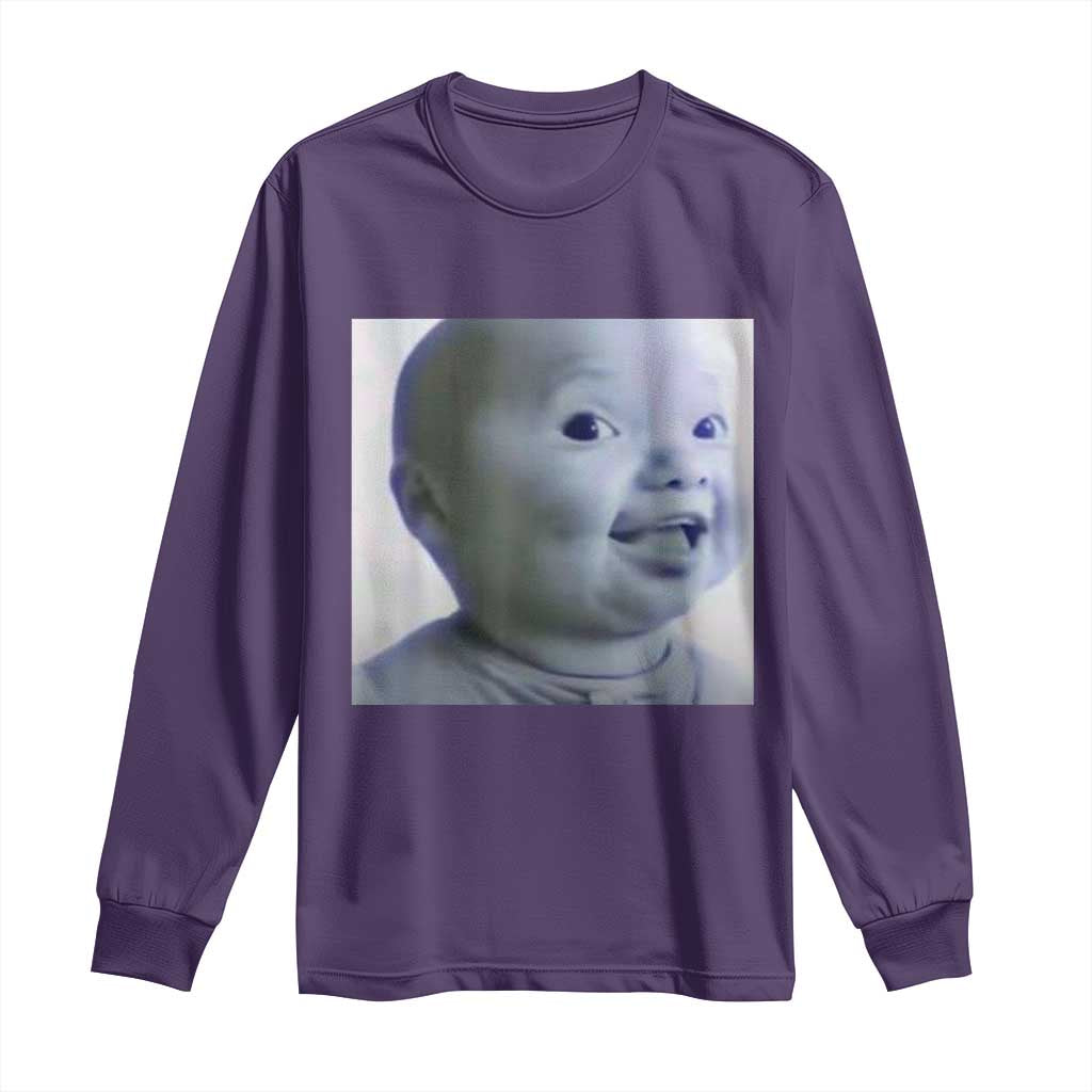 Funny Tuff Baby Side Eye Meme Long Sleeve Shirt Viral AI Niche Baby Face Reaction TS02 Purple Print Your Wear