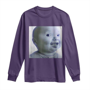 Funny Tuff Baby Side Eye Meme Long Sleeve Shirt Viral AI Niche Baby Face Reaction TS02 Purple Print Your Wear