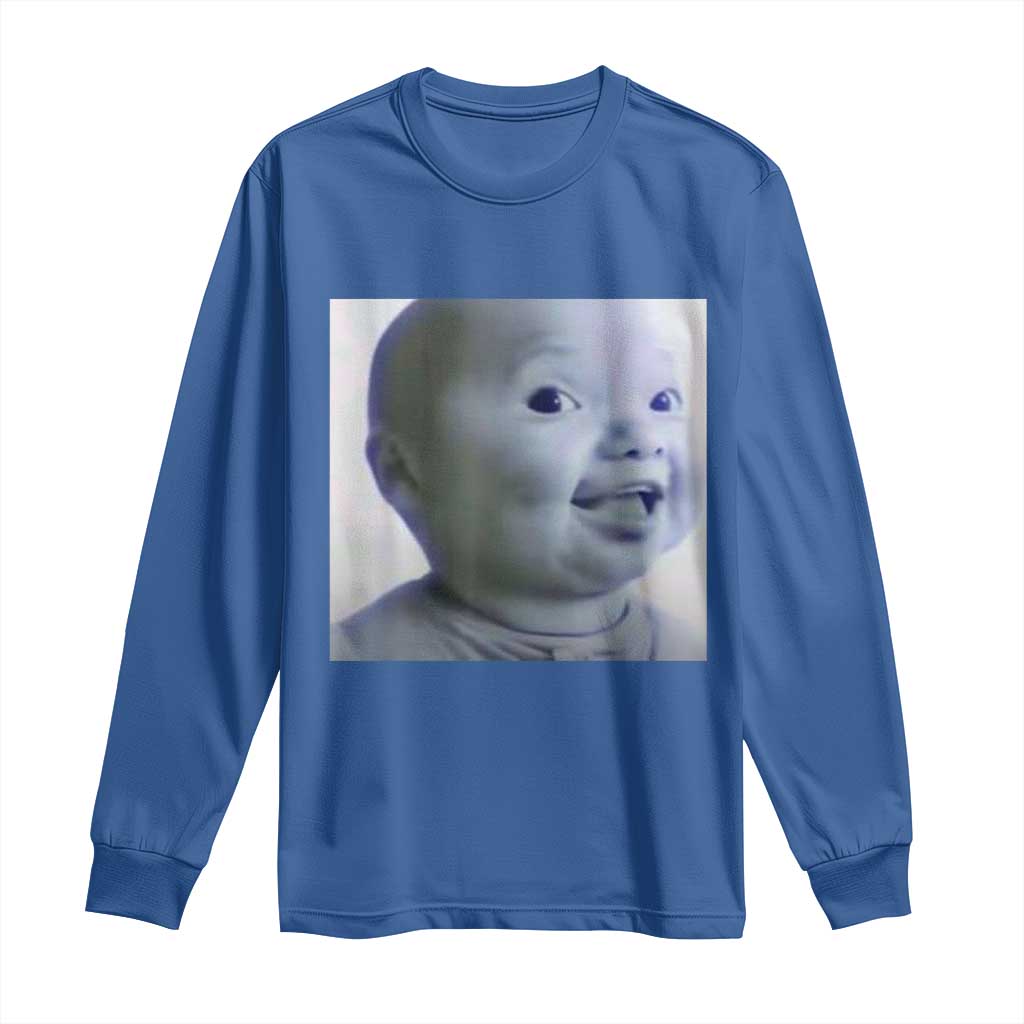 Funny Tuff Baby Side Eye Meme Long Sleeve Shirt Viral AI Niche Baby Face Reaction TS02 Royal Blue Print Your Wear