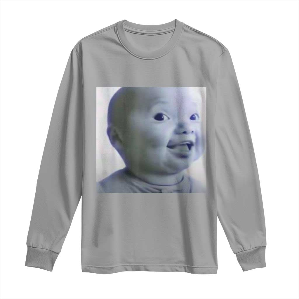 Funny Tuff Baby Side Eye Meme Long Sleeve Shirt Viral AI Niche Baby Face Reaction TS02 Sport Gray Print Your Wear