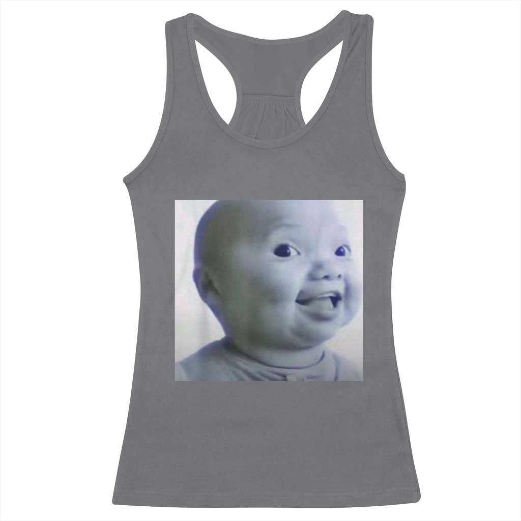 Funny Tuff Baby Side Eye Meme Racerback Tank Top Viral AI Niche Baby Face Reaction TS02 Charcoal Print Your Wear