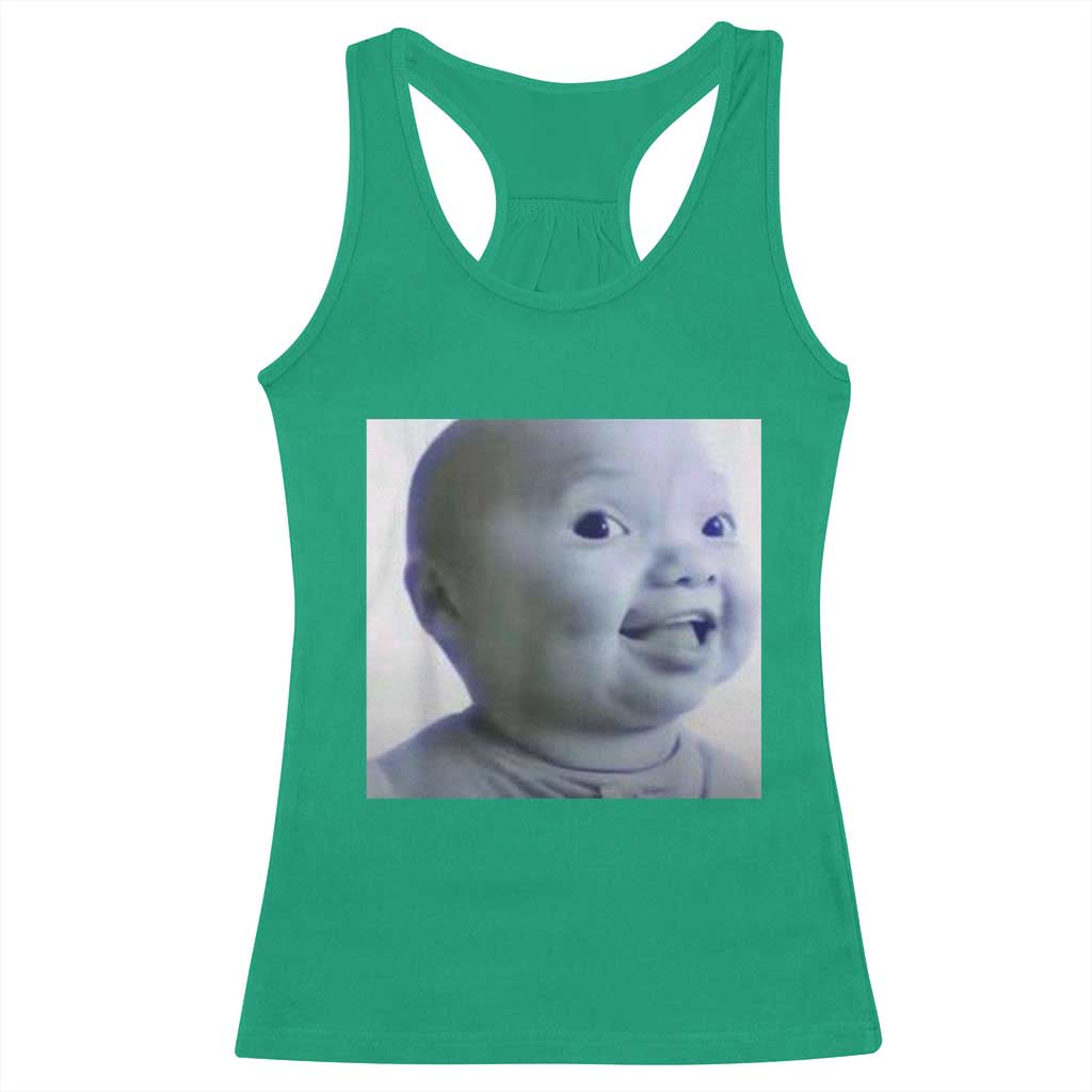 Funny Tuff Baby Side Eye Meme Racerback Tank Top Viral AI Niche Baby Face Reaction TS02 Irish Green Print Your Wear