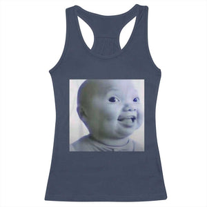 Funny Tuff Baby Side Eye Meme Racerback Tank Top Viral AI Niche Baby Face Reaction TS02 Navy Print Your Wear