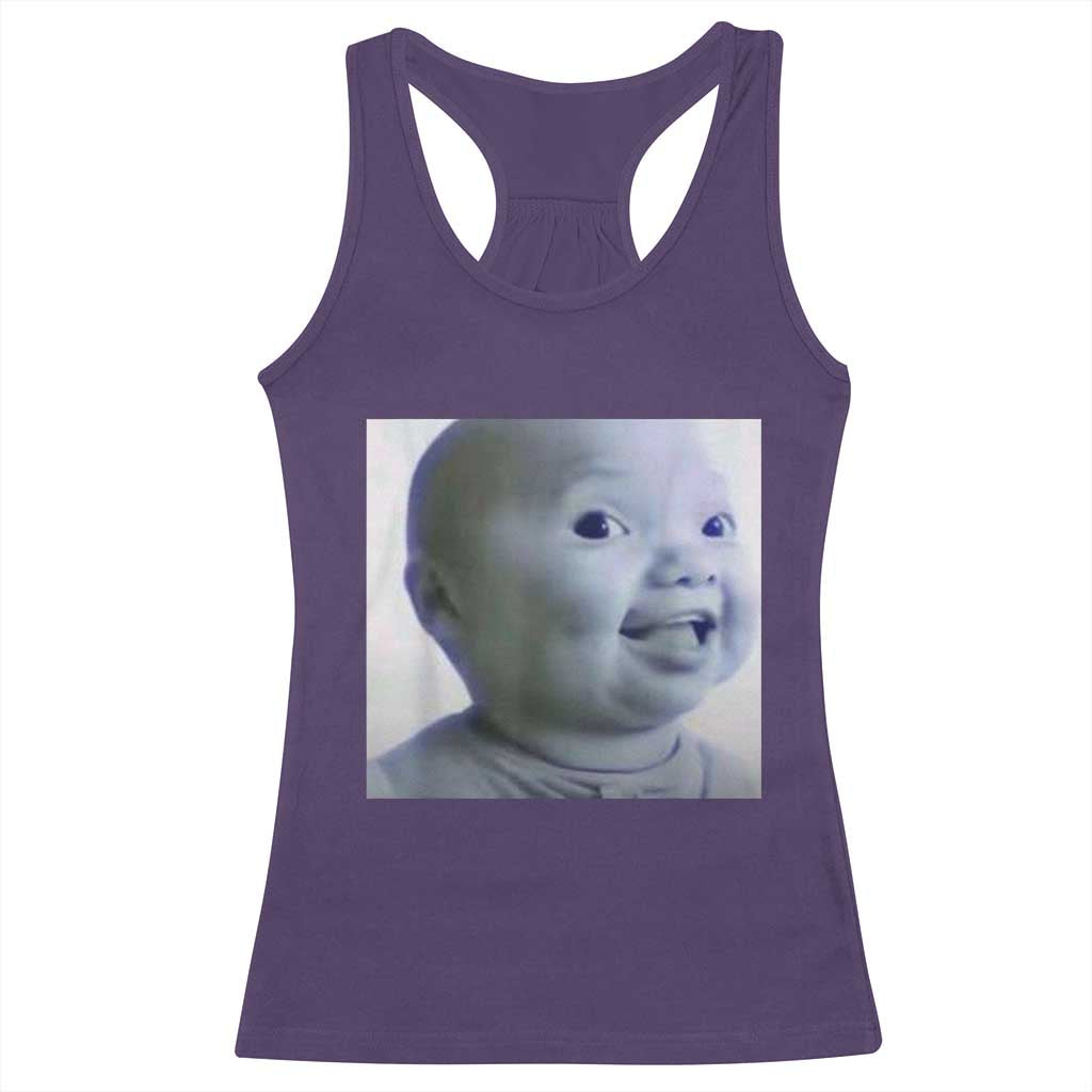 Funny Tuff Baby Side Eye Meme Racerback Tank Top Viral AI Niche Baby Face Reaction TS02 Purple Print Your Wear