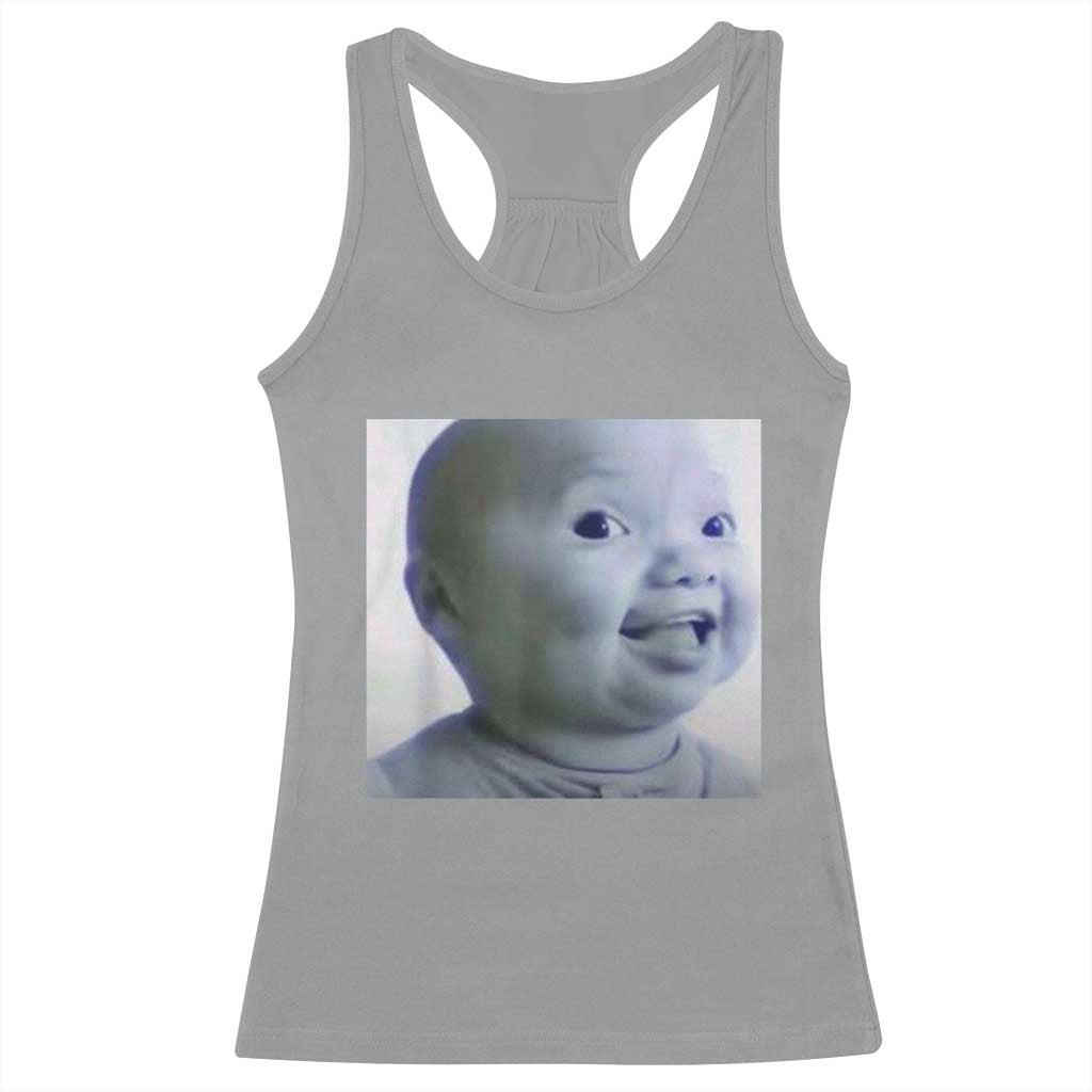 Funny Tuff Baby Side Eye Meme Racerback Tank Top Viral AI Niche Baby Face Reaction TS02 Sport Gray Print Your Wear