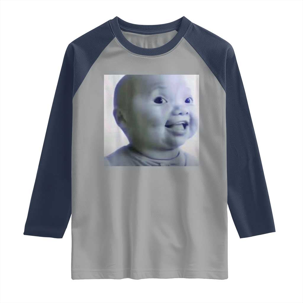 Funny Tuff Baby Side Eye Meme Raglan Shirt Viral AI Niche Baby Face Reaction TS02 Sport Gray Navy Print Your Wear