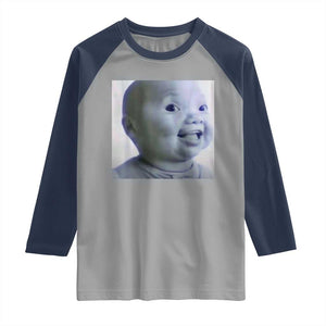 Funny Tuff Baby Side Eye Meme Raglan Shirt Viral AI Niche Baby Face Reaction TS02 Sport Gray Navy Print Your Wear