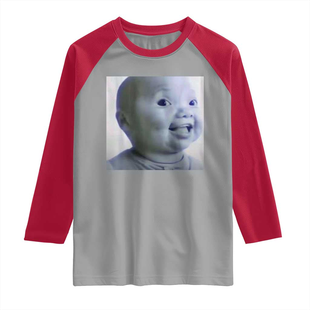 Funny Tuff Baby Side Eye Meme Raglan Shirt Viral AI Niche Baby Face Reaction TS02 Sport Gray Red Print Your Wear