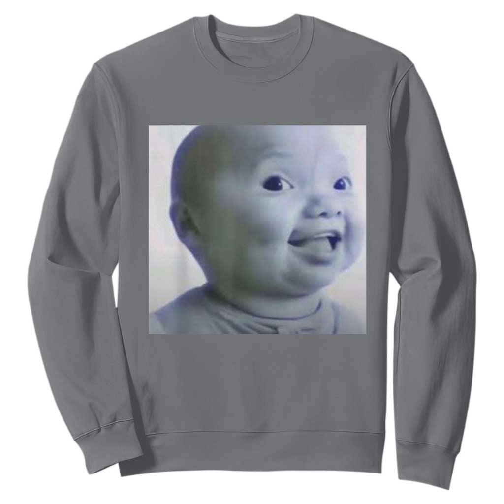 Funny Tuff Baby Side Eye Meme Sweatshirt Viral AI Niche Baby Face Reaction TS02 Charcoal Print Your Wear