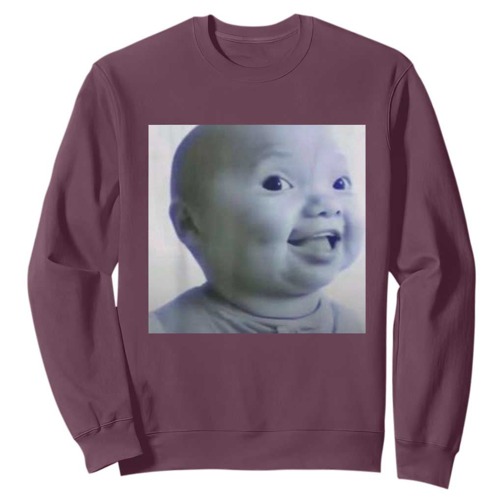 Funny Tuff Baby Side Eye Meme Sweatshirt Viral AI Niche Baby Face Reaction TS02 Maroon Print Your Wear