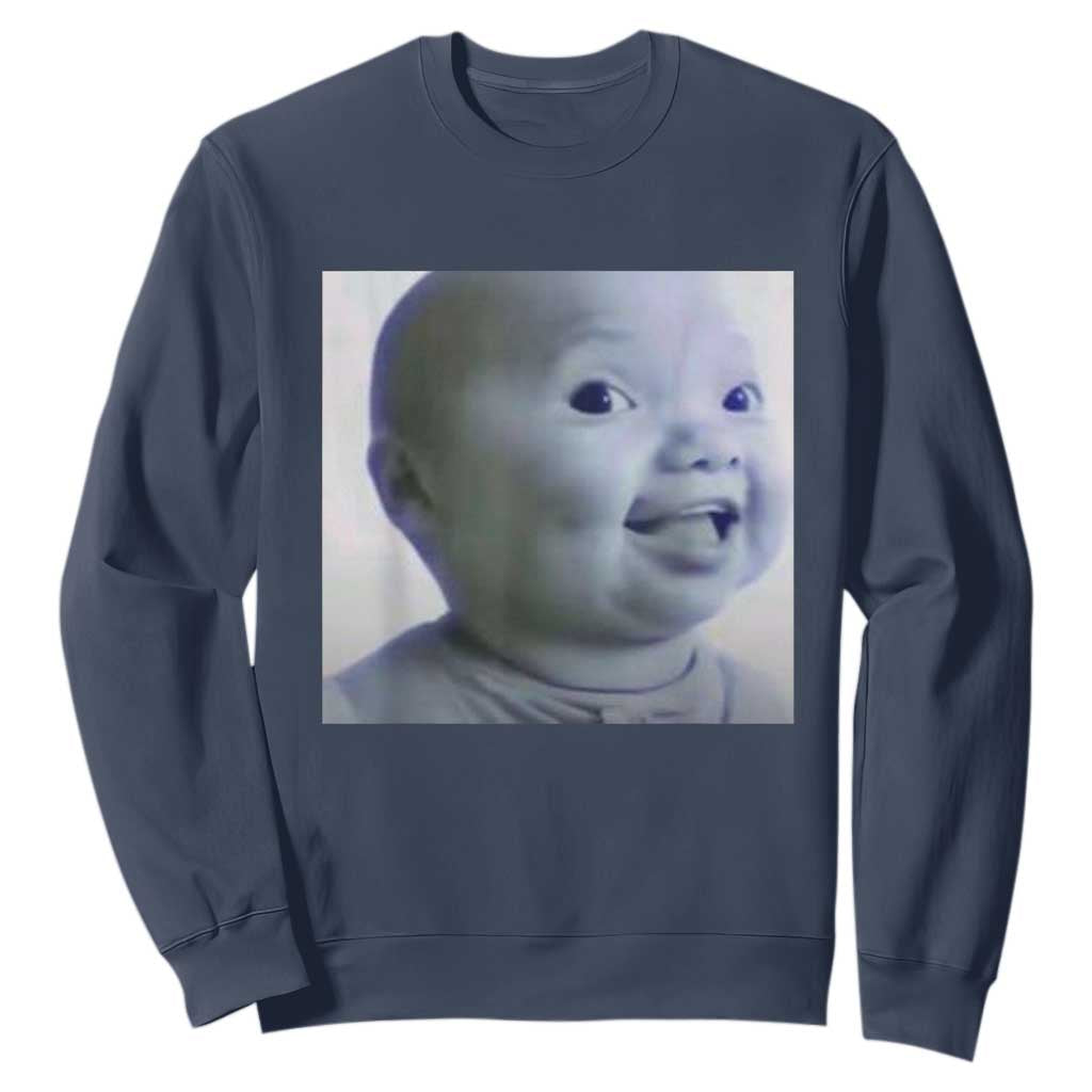 Funny Tuff Baby Side Eye Meme Sweatshirt Viral AI Niche Baby Face Reaction TS02 Navy Print Your Wear