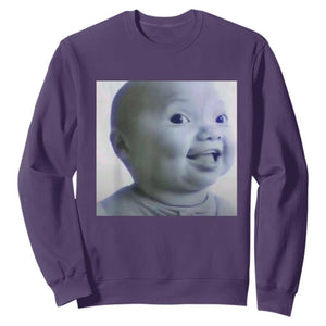 Funny Tuff Baby Side Eye Meme Sweatshirt Viral AI Niche Baby Face Reaction TS02 Purple Print Your Wear