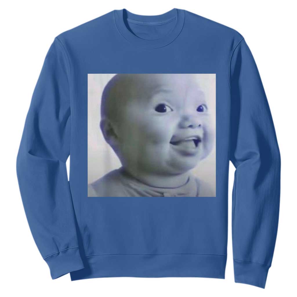 Funny Tuff Baby Side Eye Meme Sweatshirt Viral AI Niche Baby Face Reaction TS02 Royal Blue Print Your Wear