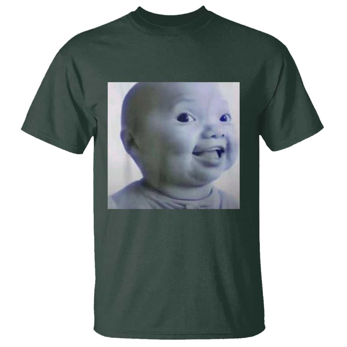 Funny Tuff Baby Side Eye Meme T Shirt Viral AI Niche Baby Face Reaction TS02 Dark Forest Green Print Your Wear