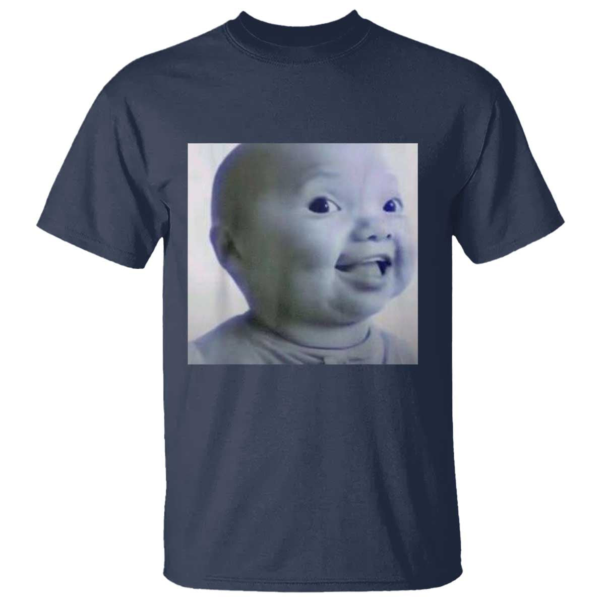 Funny Tuff Baby Side Eye Meme T Shirt Viral AI Niche Baby Face Reaction TS02 Navy Print Your Wear
