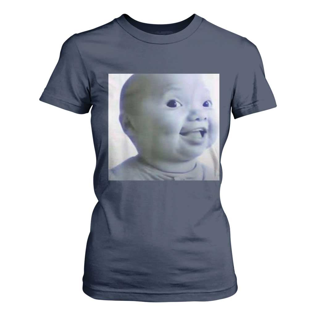 Funny Tuff Baby Side Eye Meme T Shirt For Women Viral AI Niche Baby Face Reaction TS02 Navy Print Your Wear