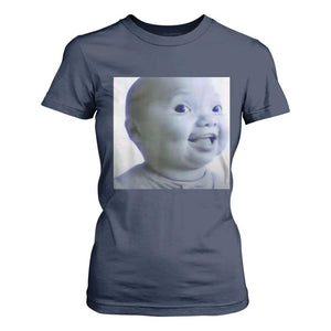 Funny Tuff Baby Side Eye Meme T Shirt For Women Viral AI Niche Baby Face Reaction TS02 Navy Print Your Wear